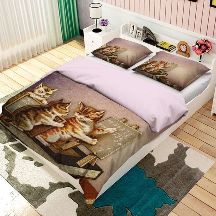 3D Cat Blackboard 014 Bed Pillowcases Quilt Queen Size