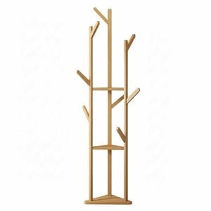 P&P Natural Bamboo Coat Tree Stand 3 Shelves 10 Hooks