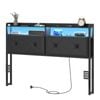 Ufurniture Headboard PU Upholstered Queen Size with Hidden Storage Outlets and LED Light Black