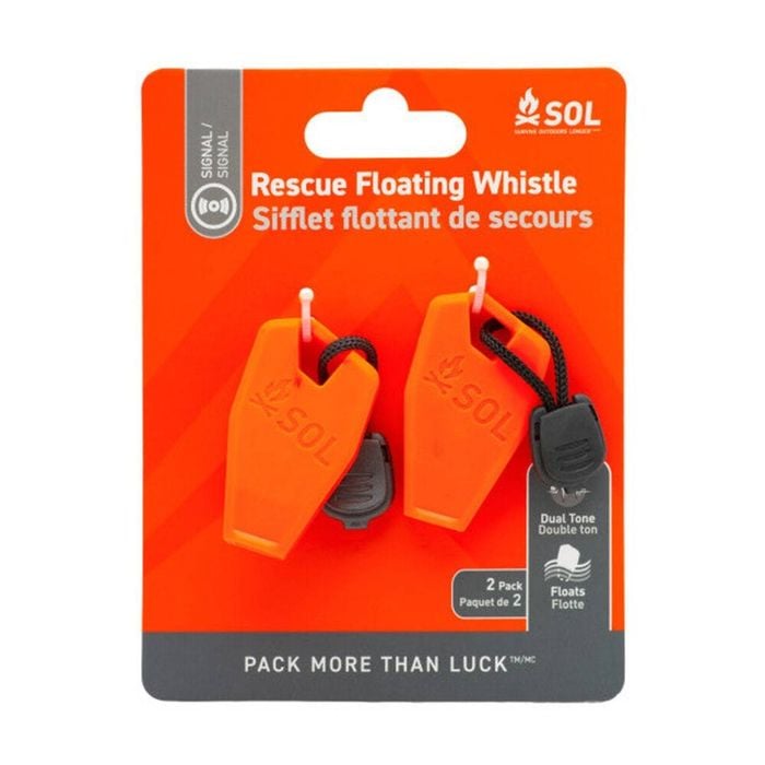 2pc SOL 2Pc Rescue Whistle Dual Tone Loud Floating Weatherproof Orange Lanyard