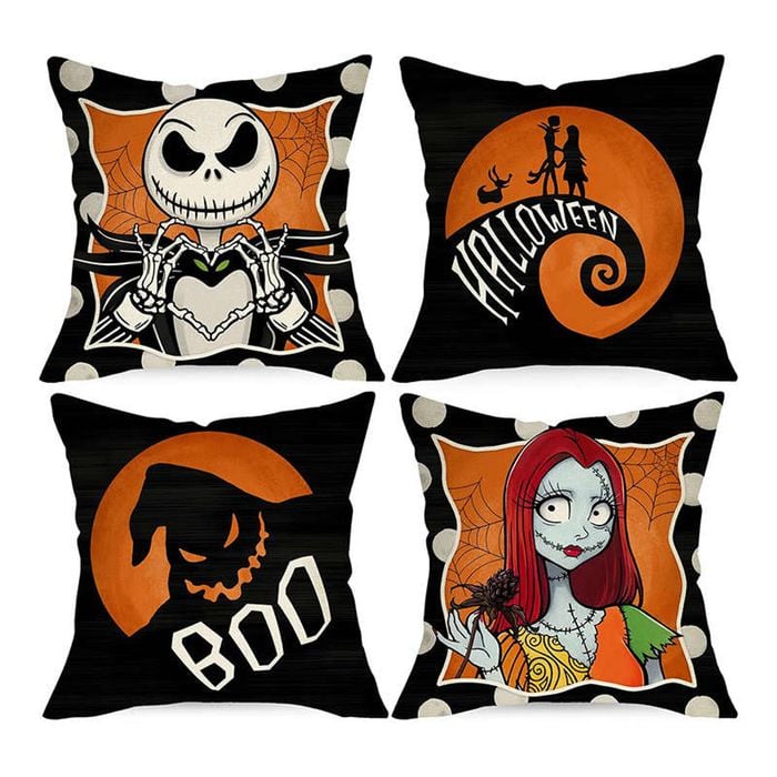 Catzon 4 Pcs Scary Throw Pillow Covers Linen Cushion Case for Decor 45X45cm