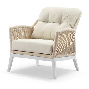 Hugo 1 Seater Outdoor Aluminium and Rope Lounge Chair White & Cream Rope/Cream Cushions