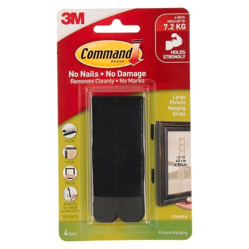 Command Large Black Adhesive Picture Hanging Strips 4 Pack Bunnings Australia