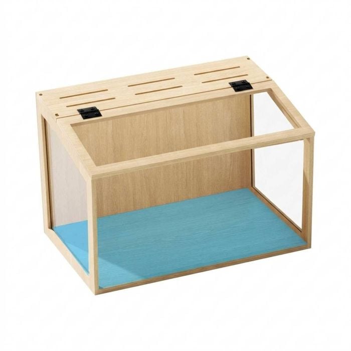P&p Natural Wood Hamster Cage Tempered Glass Habitat With Led Light Small Pet Enclosure