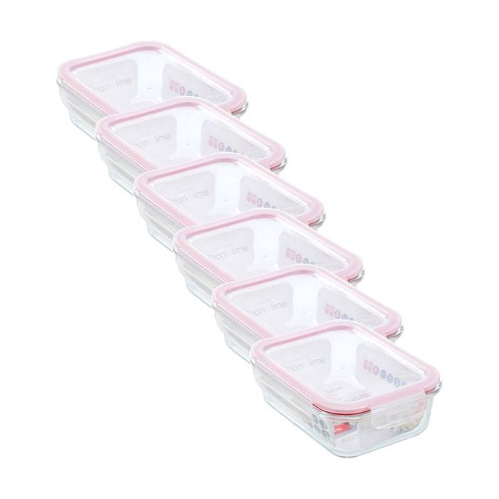 6PK Lemon and Lime Yorkshire Glass Rectangle Clip Seal Container 1L Food Safe