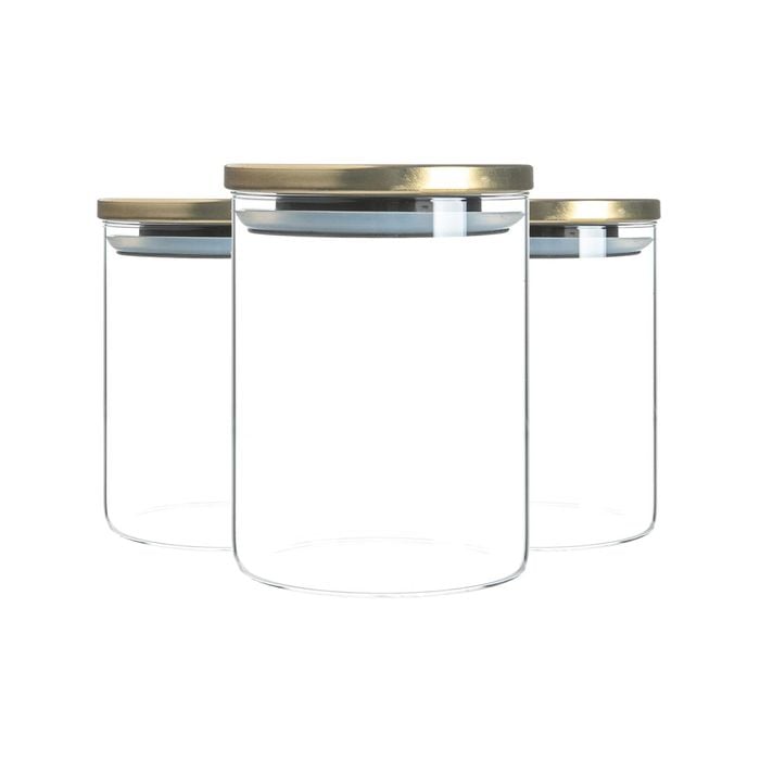 Argon Tableware Glass Storage Jars with Metal Lids - Silicone Seal - 750ml - Pack of 3