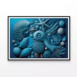 Group of Blue and White Shells  Print 100% Australian Made 120x90cm  (Poster)