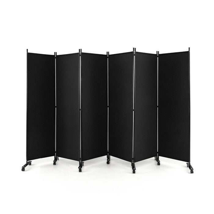 Costway 6-panel Folding Room Divider 1.72m Rolling Privacy Screen W/wheels - Black