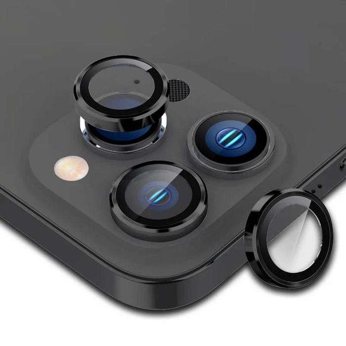 Tough On iPhone 16 Pro / iPhone 16 Pro Max Camera lens Protector Tempered Glass Individual Ring Black