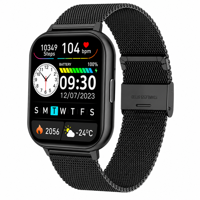 Smart Watch Bluetooth Call Fitness Tracker Heart Rate Blood Oxygen Monitor Lcd Display Black Mesh