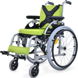 EQUIPMED Kids Premium Paediatric Wheelchair, Lightweight Aluminium, 22 Inch Wheels, 75kg Rated, Green