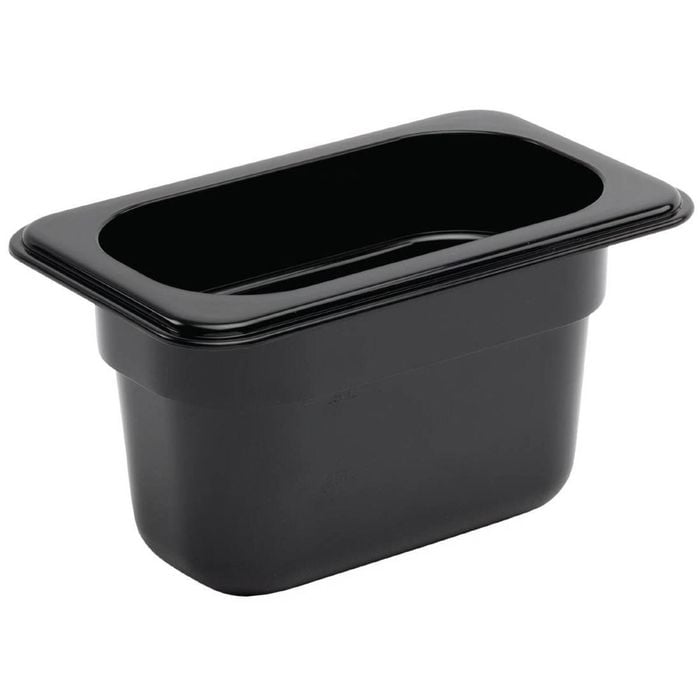 Vogue Gastronorm Container Food Pan Polycarbonate Black 1/9 Gn 100mm Deep Commercial Kitchen Storage