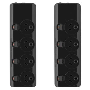 Arlec Black 4 Outlet Individually Switched Powerboard - Twin Pack