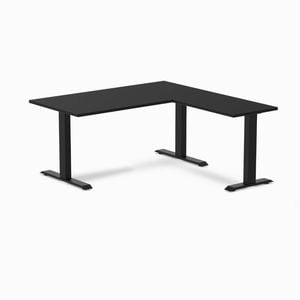 Desky Fixed Height Black Melamine L-shape Office Desk 1500x1550mm Matte Black Frame