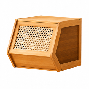 FORET Natural Bamboo Storage Cabinet Woven Flip Door Stackable Organiser