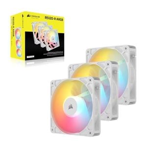 Corsair Rs120-r Argb 120mm Pwm Reverse Fans Triple Pack - White, 3x Rgb Fans, 2100 Rpm, 65.82 Cfm, Static Pressure, Magnetic Dom
