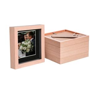 Nicola Spring 6" X 6" Light Wood 3d Box Photo Frames - 4" X 4" Mount - Pack Of 5