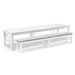 Santorini 3.55m Outdoor Rectangle Aluminium Dining Table with 4 Bench Seats White - Textured Olefin Grey