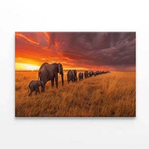 Elephants Moving Across an Field  Print 100% Australian Made 75 x 50cm  (Stretched)