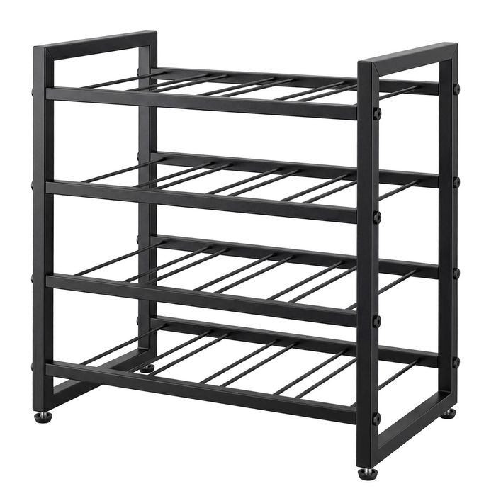 Levede 16-Bottle Wine Rack Metal Frame with Adjustable Feet for Bar Black