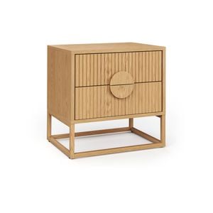 Braxton Natural Oak 2 Drawer Ripple Slatted Bedside Table