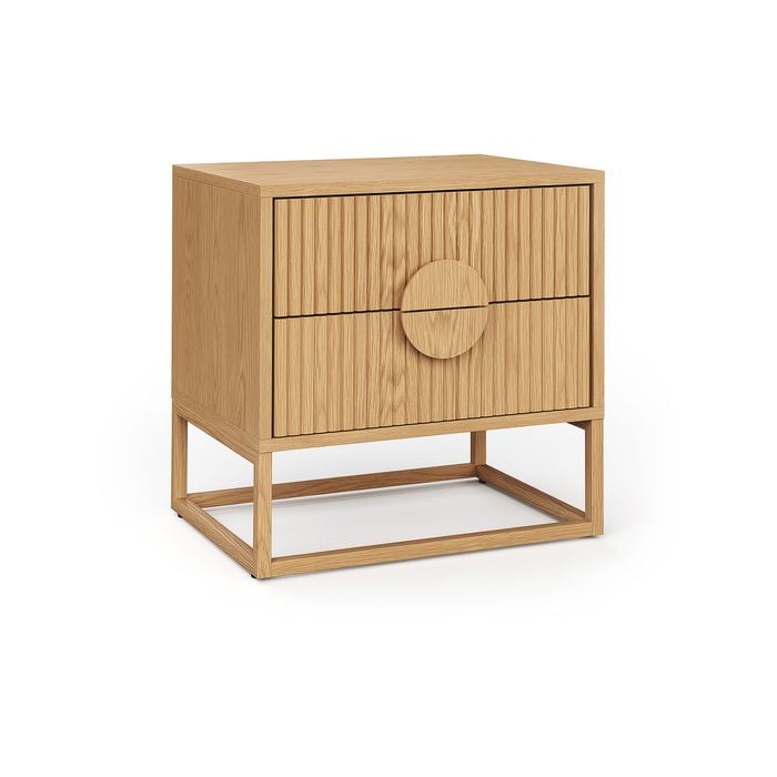 Braxton Natural Oak 2 Drawer Ripple Slatted Bedside Table