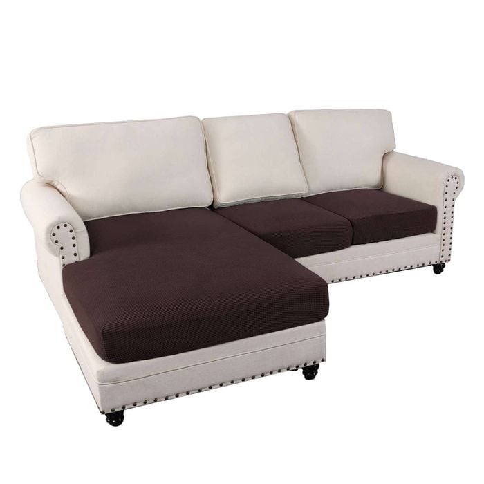 Smarcute L-shaped Sectional Sofa Covers Couch Lounge Cushion Cover (seat Only: 1 Chaise + 2 Seat Cover, Brown)