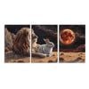 3pcs Lion And Rabbit Watching The Fire Colored Moon Print 100% Australian Made 3 x 40x60cm  (Stretched)