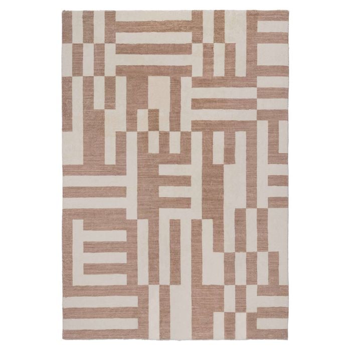 Loopsie-230cm X 160cm-kijo Beige And Cream Geometric Lines Washable Rug