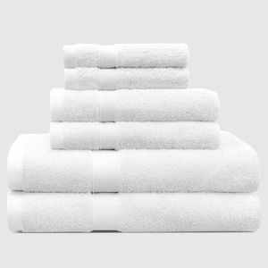 LINENOVA 6x Cotton Bath Towels Set Hand Towels Face Towels 550GSM - White