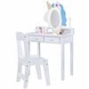 Costway Kid Vanity Set Light Unicorn Mirror 2in1 Jewelry Rack White