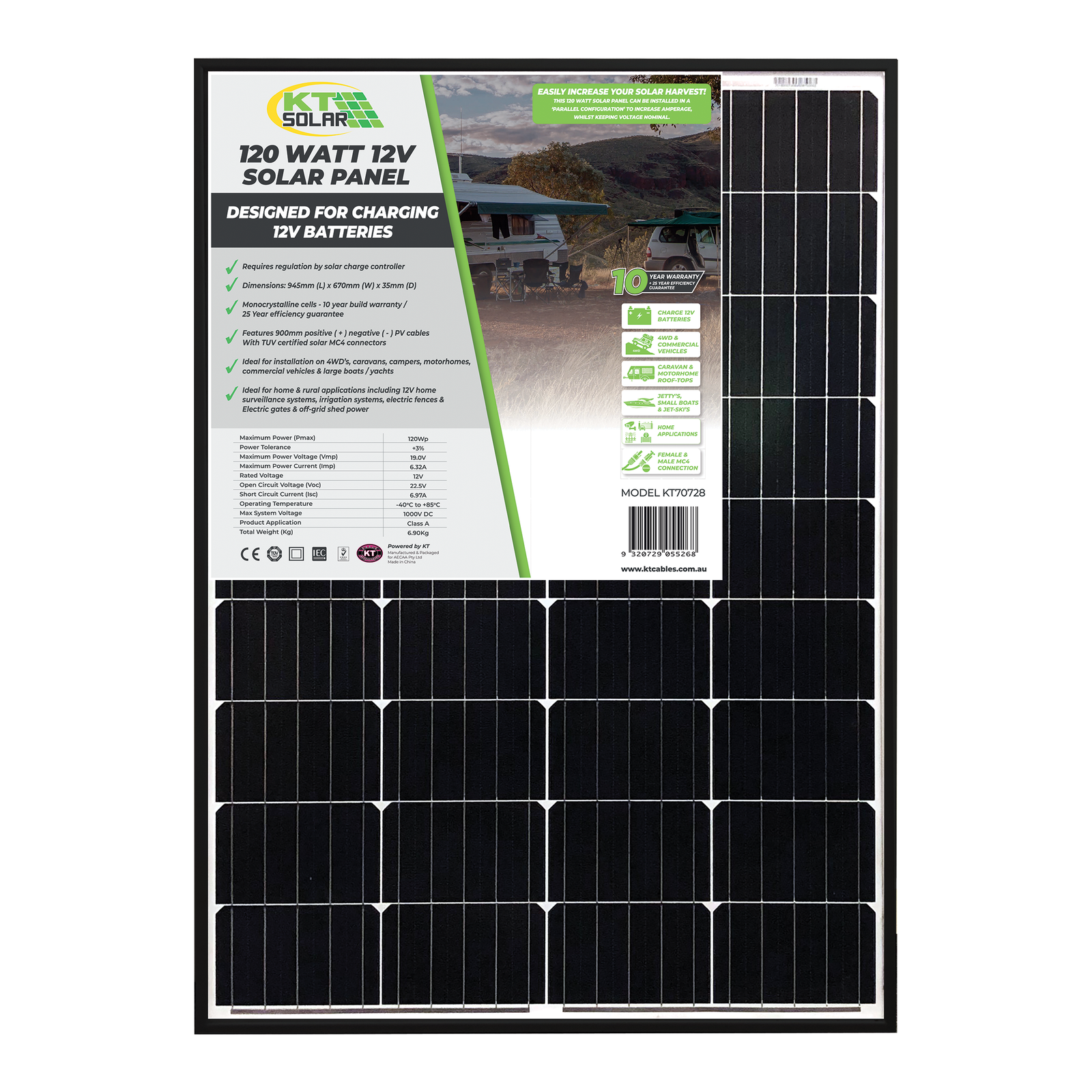 KT Solar 200W 12V Solar Panel Monocrystalline KT70729 thumbnail 2