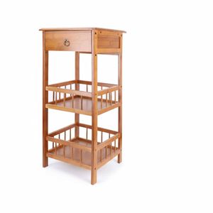 P&P Light Brown Bamboo Bedside Table with 2 Shelves & Drawer, Medium Size