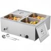 VEVOR Commercial Food Warmer Silver 1500W Stainless Steel with Lid 4 Pan for Restaurant