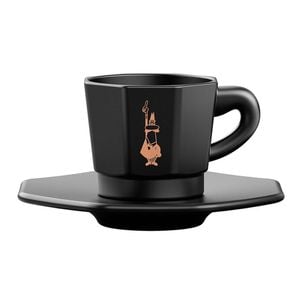 Bialetti Black Octagonal Coffee Cups With Saucer - Set Of 4