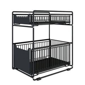 Catzon Under Sink Cabinet Organizers 2-Tier with Sliding Drawer for Kitchen 28 X 37.5 X 43.5cm-Black