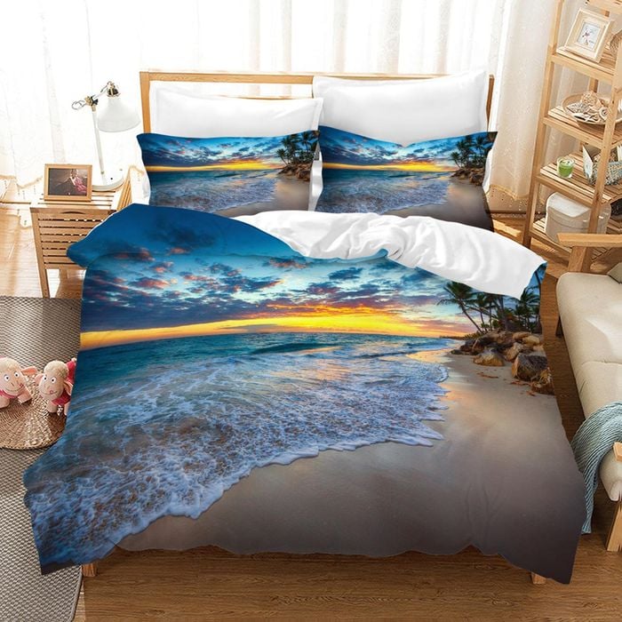 3D Blue Sea Beach Landscape Quilt Cover Set Bedding Set Pillowcases 173