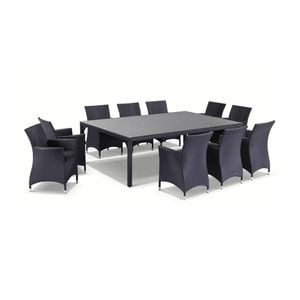 Outdoor Roman 10 Seater Wicker And Glass Top Dining Setting