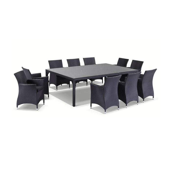 Outdoor Roman 10 Seater Wicker And Glass Top Dining Setting