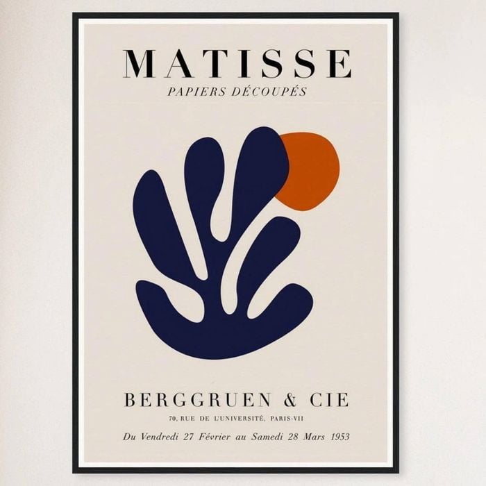 Galrie Elegant Papiers Découpés Matisse Print Navy Blue Coral for Sophisticated Décor, Black Frame, A3 30 x 42cm (12 x 16inch)