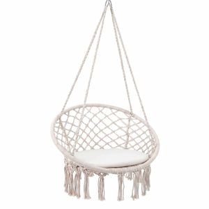 Costway Macrame Hammock Boho Rope Hanging Swing Seat Cushion Camp Beige