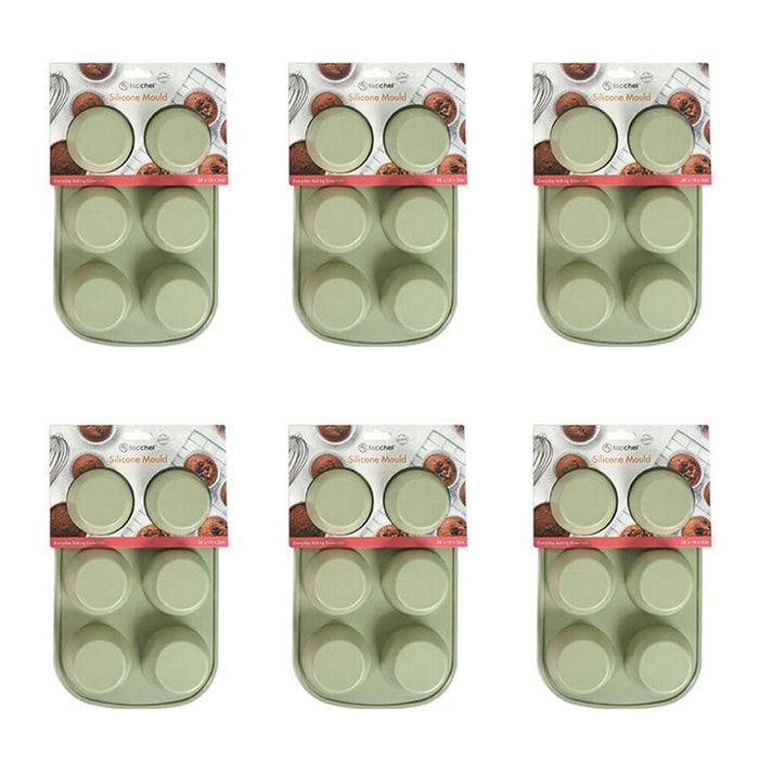 6x 6pc Topchef Silicone Heat Resistant Large Muffin Tray 28x18cm Assorted