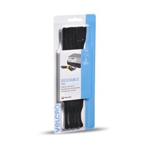 VELCRO® Brand  25 x 200mm Black Reusable Ties - 5 Pack