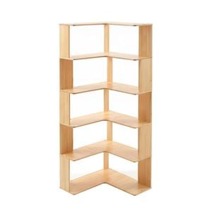 Lauft 5-tier Pine Wood Corner Bookshelf, Freestanding Bookcase Organizer