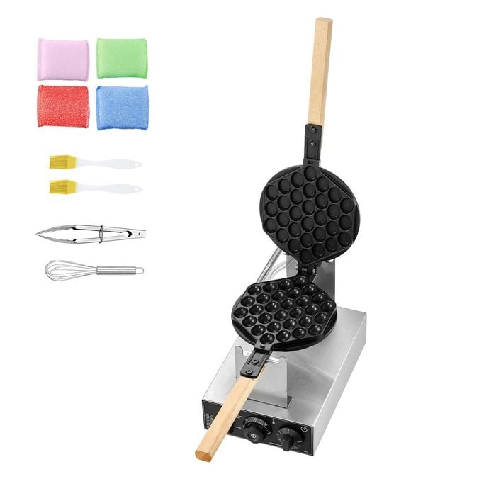 Vevor 1400w Commercial Bubble Waffle Maker Silver Non-stick Stainless Steel 180° Rotatable
