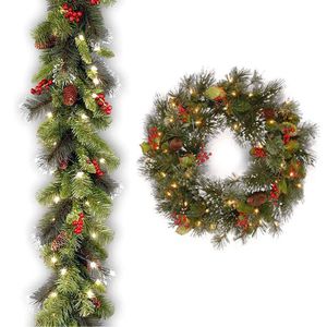 Catzon Christmas Garland + Wreath Lighted Crestwood Spruce