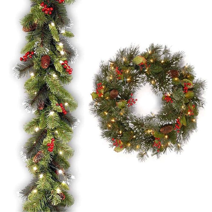 Catzon Christmas Garland + Wreath Lighted Crestwood Spruce