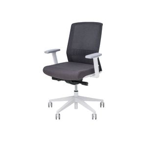 Olg Motion Sync Office Chair Adjustable Arms Mesh Back Lumbar White Frame Grey Fabric Seat