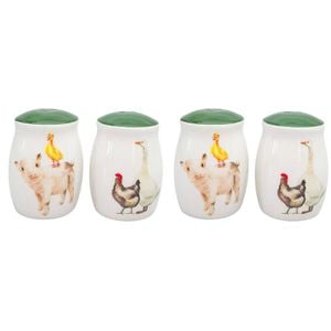 2x 2pc Urban Ceramic Farm Yard Animals Salt and Pepper Shakers Set 8x6cm Green