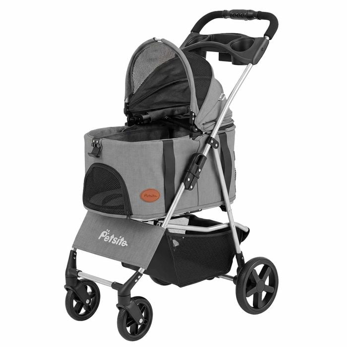 Costway 3-in-1 Foldable Pet Stroller Dog Detachable Carrier Leash Grey